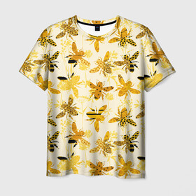 Мужская футболка 3D с принтом Разные Пчелы , 100% полиэфир | прямой крой, круглый вырез горловины, длина до линии бедер | bee | букет | животные | крылья | медовый | насекомые | паттерн | полосатый | пятна | соты | текстура | узор | цветы