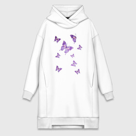 Платье-худи хлопок с принтом Сиреневые Бабочки ,  |  | butterflies | бабочка | животные | крылья | мульт | насекомые | паттерн | полосатый | текстура | узор | цветы