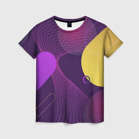 Женская футболка 3D с принтом ГЕОМЕТРИЧЕСКИЕ ЛИНИИ , 100% полиэфир ( синтетическое хлопкоподобное полотно) | прямой крой, круглый вырез горловины, длина до линии бедер | 3d | 3д | геометрические линии | геометрия | желтый | круги | линия | оранжевый | пурпурный | розовый | синий | фиолетовый