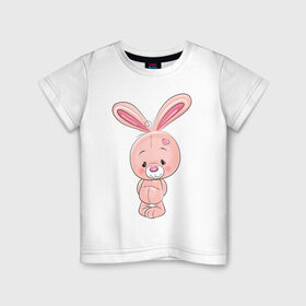 Детская футболка хлопок с принтом скромный зайка , 100% хлопок | круглый вырез горловины, полуприлегающий силуэт, длина до линии бедер | детсике | зайка | зайченок | зайчик | кролик | милаш | рисунок | скромный