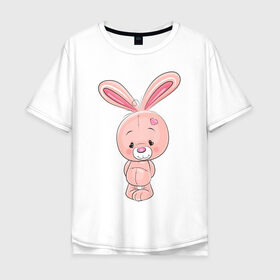 Мужская футболка хлопок Oversize с принтом скромный зайка , 100% хлопок | свободный крой, круглый ворот, “спинка” длиннее передней части | Тематика изображения на принте: детсике | зайка | зайченок | зайчик | кролик | милаш | рисунок | скромный