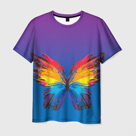 Мужская футболка 3D с принтом красочная бабочка , 100% полиэфир | прямой крой, круглый вырез горловины, длина до линии бедер | абстрактное искусство | бабочка | беспозвоночные | брызги | градиент | краска | красочная | крылья | лето | мотыльки и бабочки | насекомое | радуга | ярко