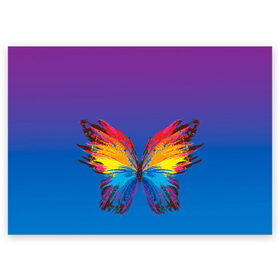 Поздравительная открытка с принтом красочная бабочка , 100% бумага | плотность бумаги 280 г/м2, матовая, на обратной стороне линовка и место для марки
 | абстрактное искусство | бабочка | беспозвоночные | брызги | градиент | краска | красочная | крылья | лето | мотыльки и бабочки | насекомое | радуга | ярко