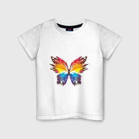 Детская футболка хлопок с принтом бабочка краской , 100% хлопок | круглый вырез горловины, полуприлегающий силуэт, длина до линии бедер | бабочка | беспозвоночные | брызги | градиент | краска | красочная | крылья | лето | мотыльки и бабочки | насекомое | насекомые | радуга | ярко