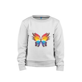 Детский свитшот хлопок с принтом бабочка краской , 100% хлопок | круглый вырез горловины, эластичные манжеты, пояс и воротник | бабочка | беспозвоночные | брызги | градиент | краска | красочная | крылья | лето | мотыльки и бабочки | насекомое | насекомые | радуга | ярко