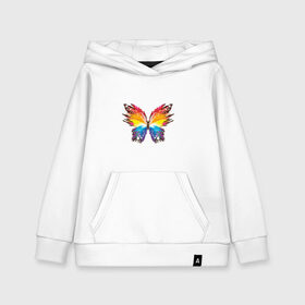 Детская толстовка хлопок с принтом бабочка краской , 100% хлопок | Круглый горловой вырез, эластичные манжеты, пояс, капюшен | бабочка | беспозвоночные | брызги | градиент | краска | красочная | крылья | лето | мотыльки и бабочки | насекомое | насекомые | радуга | ярко