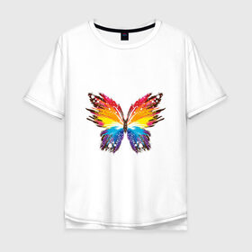 Мужская футболка хлопок Oversize с принтом бабочка краской , 100% хлопок | свободный крой, круглый ворот, “спинка” длиннее передней части | бабочка | беспозвоночные | брызги | градиент | краска | красочная | крылья | лето | мотыльки и бабочки | насекомое | насекомые | радуга | ярко