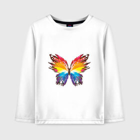 Детский лонгслив хлопок с принтом бабочка краской , 100% хлопок | круглый вырез горловины, полуприлегающий силуэт, длина до линии бедер | бабочка | беспозвоночные | брызги | градиент | краска | красочная | крылья | лето | мотыльки и бабочки | насекомое | насекомые | радуга | ярко