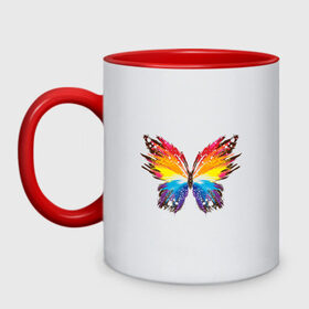 Кружка двухцветная с принтом бабочка краской , керамика | объем — 330 мл, диаметр — 80 мм. Цветная ручка и кайма сверху, в некоторых цветах — вся внутренняя часть | Тематика изображения на принте: бабочка | беспозвоночные | брызги | градиент | краска | красочная | крылья | лето | мотыльки и бабочки | насекомое | насекомые | радуга | ярко