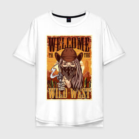 Мужская футболка хлопок Oversize с принтом Wild West , 100% хлопок | свободный крой, круглый ворот, “спинка” длиннее передней части | арт | графика | девушка | дикий запад | ковбои