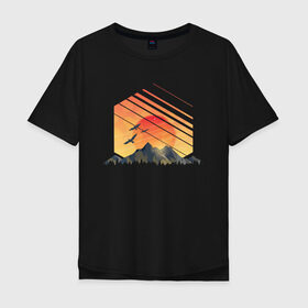 Мужская футболка хлопок Oversize с принтом Mountain Galaxy Sunset , 100% хлопок | свободный крой, круглый ворот, “спинка” длиннее передней части | abstract | art | geometric | geometry | landscape | minimalism | sky | space | sun | абстракция | арт | векторный рисунок | восход | галактика | геометрия | гора | горный пейзаж | горы | закат | картина | космос | минимализм | небо