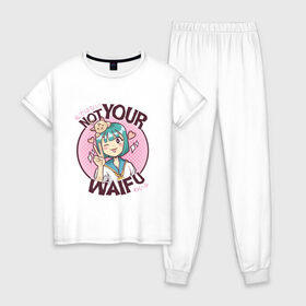 Женская пижама хлопок с принтом Anime Not Your Waifu , 100% хлопок | брюки и футболка прямого кроя, без карманов, на брюках мягкая резинка на поясе и по низу штанин | art | japan | japanimation | kanji | kawaii | manga | анимешник | анимешника | арт | в стиле аниме | вайфу | иероглифы | кавайи | кавайная | кандзи | кот | котенок | котята | кошка | манга | не твоя | рисунок | символы | япони