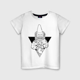 Детская футболка хлопок с принтом Gnome Chompski Astronaut , 100% хлопок | круглый вырез горловины, полуприлегающий силуэт, длина до линии бедер | garden gnome | gnome alone | little rocket man | гном чомски | маленький космонавт | один гнома | садовый гном