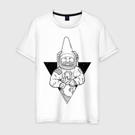 Мужская футболка хлопок с принтом Gnome Chompski Astronaut , 100% хлопок | прямой крой, круглый вырез горловины, длина до линии бедер, слегка спущенное плечо. | garden gnome | gnome alone | little rocket man | гном чомски | маленький космонавт | один гнома | садовый гном