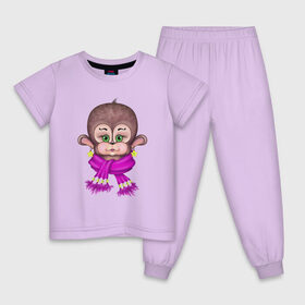 Детская пижама хлопок с принтом Обезьянка модница , 100% хлопок |  брюки и футболка прямого кроя, без карманов, на брюках мягкая резинка на поясе и по низу штанин
 | мультяшный стиль | обезьяна | обезьянка | принты для девочек | рисунок обезьяны | смешная обезьянка