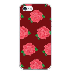 Чехол для iPhone 5/5S матовый с принтом Розы на красном , Силикон | Область печати: задняя сторона чехла, без боковых панелей | black | botany | flowers | pattern | plant | red | rose | white | белый | ботаника | красный | растение | роза | узор | цветы | черный