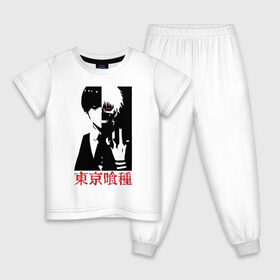 Детская пижама хлопок с принтом Токийский гуль двуликий , 100% хлопок |  брюки и футболка прямого кроя, без карманов, на брюках мягкая резинка на поясе и по низу штанин
 | Тематика изображения на принте: anime | kaneki ken | tokyo ghoul | tokyo ghoul: re | аниме | анимэ | гули | джузо сузуя | канеки кен | кузен йошимура | наки | нишики нишио | ре | ренджи йомо | ризе камиширо | токийский гуль | тоука киришима | ута