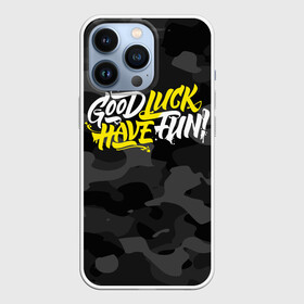 Чехол для iPhone 13 Pro с принтом GLHF [ГЛХФ] Камуфляж ,  |  | glhf | good luck | have fun | глхф | гуд лак | камуфляж черный | хев фан