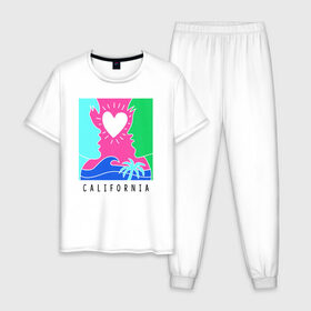 Мужская пижама хлопок с принтом CALIFORNIA , 100% хлопок | брюки и футболка прямого кроя, без карманов, на брюках мягкая резинка на поясе и по низу штанин
 | california | love | закат | калифорния | любовь | пляж | поцелуй | романтика