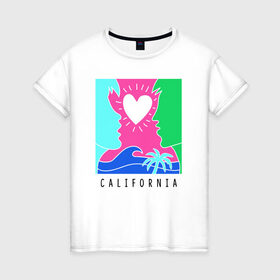 Женская футболка хлопок с принтом CALIFORNIA , 100% хлопок | прямой крой, круглый вырез горловины, длина до линии бедер, слегка спущенное плечо | california | love | закат | калифорния | любовь | пляж | поцелуй | романтика