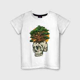 Детская футболка хлопок с принтом Дерево из черепа , 100% хлопок | круглый вырез горловины, полуприлегающий силуэт, длина до линии бедер | Тематика изображения на принте: абстракция | дерево | дуб | кости | скелет | чеперушка | череп