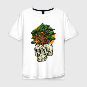 Мужская футболка хлопок Oversize с принтом Дерево из черепа , 100% хлопок | свободный крой, круглый ворот, “спинка” длиннее передней части | абстракция | дерево | дуб | кости | скелет | чеперушка | череп