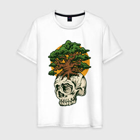 Мужская футболка хлопок с принтом Дерево из черепа , 100% хлопок | прямой крой, круглый вырез горловины, длина до линии бедер, слегка спущенное плечо. | абстракция | дерево | дуб | кости | скелет | чеперушка | череп