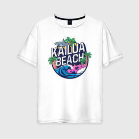 Женская футболка хлопок Oversize с принтом Kailua beach , 100% хлопок | свободный крой, круглый ворот, спущенный рукав, длина до линии бедер
 | kailua beach | акула | закат | отдых | пальма | пляж