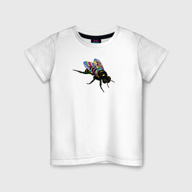 Детская футболка хлопок с принтом Радужная Муха , 100% хлопок | круглый вырез горловины, полуприлегающий силуэт, длина до линии бедер | животные | крылья | мульт | муха | насекомые | паттерн | полосатый | радуга | текстура | узор | цветы