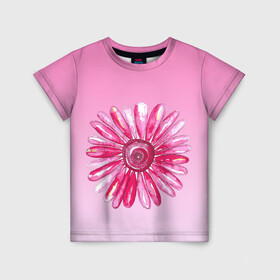 Детская футболка 3D с принтом розовая ромашка , 100% гипоаллергенный полиэфир | прямой крой, круглый вырез горловины, длина до линии бедер, чуть спущенное плечо, ткань немного тянется | Тематика изображения на принте: акварель | арт | весна | гортензия | лето | природа | рисунок | розовый | ромашка | свежесть | цветок | цветы | яркий | ярко