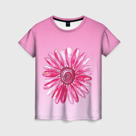 Женская футболка 3D с принтом розовая ромашка , 100% полиэфир ( синтетическое хлопкоподобное полотно) | прямой крой, круглый вырез горловины, длина до линии бедер | акварель | арт | весна | гортензия | лето | природа | рисунок | розовый | ромашка | свежесть | цветок | цветы | яркий | ярко