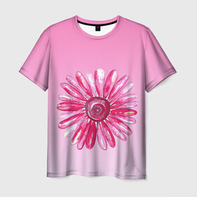 Мужская футболка 3D с принтом розовая ромашка , 100% полиэфир | прямой крой, круглый вырез горловины, длина до линии бедер | Тематика изображения на принте: акварель | арт | весна | гортензия | лето | природа | рисунок | розовый | ромашка | свежесть | цветок | цветы | яркий | ярко