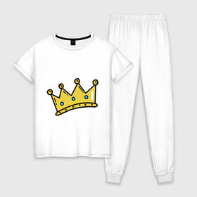 Женская пижама хлопок с принтом корона рисунок , 100% хлопок | брюки и футболка прямого кроя, без карманов, на брюках мягкая резинка на поясе и по низу штанин | босс | власть | королева | король | корона | рисунок | самолюбие | царевич | царевна | царь