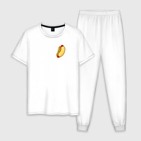 Мужская пижама хлопок с принтом Hot dog , 100% хлопок | брюки и футболка прямого кроя, без карманов, на брюках мягкая резинка на поясе и по низу штанин
 | hot dog | еда | лето 2021 | стиль | тренд | хот дог