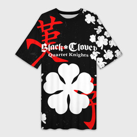 Платье-футболка 3D с принтом Логотип черный клевер и маленькие листья ,  |  | anime | black clover | аниме | аста | лихт. | манга клевер | мультфильм | черный клевер | юно
