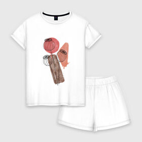 Женская пижама с шортиками хлопок с принтом Маки , 100% хлопок | футболка прямого кроя, шорты свободные с широкой мягкой резинкой | акварель | коричневый | красный | маки | растения | сухоцветы | цветы