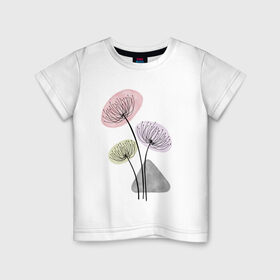 Детская футболка хлопок с принтом Одуванчики , 100% хлопок | круглый вырез горловины, полуприлегающий силуэт, длина до линии бедер | Тематика изображения на принте: зонтики | лето | растения | серый. одуванчик | сиреневый | сухоцветы | цветы