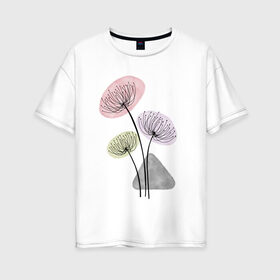 Женская футболка хлопок Oversize с принтом Одуванчики , 100% хлопок | свободный крой, круглый ворот, спущенный рукав, длина до линии бедер
 | Тематика изображения на принте: зонтики | лето | растения | серый. одуванчик | сиреневый | сухоцветы | цветы