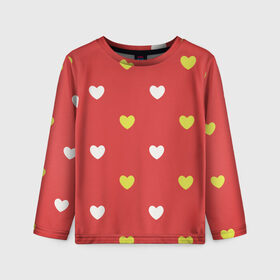 Детский лонгслив 3D с принтом Сердечки на красном паттерн , 100% полиэстер | длинные рукава, круглый вырез горловины, полуприлегающий силуэт
 | background | design | fabric | heart | love | pattern | red | romance | romantic | seamless | valentine | красный | любовь | рисунок | романтика | сердце | узор