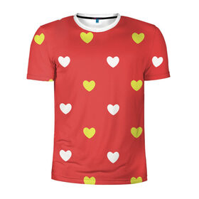 Мужская футболка 3D спортивная с принтом Сердечки на красном паттерн , 100% полиэстер с улучшенными характеристиками | приталенный силуэт, круглая горловина, широкие плечи, сужается к линии бедра | background | design | fabric | heart | love | pattern | red | romance | romantic | seamless | valentine | красный | любовь | рисунок | романтика | сердце | узор