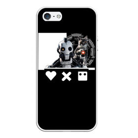 Чехол для iPhone 5/5S матовый с принтом Андроид XBOT 4000 , Силикон | Область печати: задняя сторона чехла, без боковых панелей | Тематика изображения на принте: андроид | белочерный | белый | знак | кот | котик | кошка | любовь | механизм | робот | роботы | черный