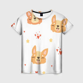 Женская футболка 3D с принтом Милый Корги , 100% полиэфир ( синтетическое хлопкоподобное полотно) | прямой крой, круглый вырез горловины, длина до линии бедер | забавный корги | корги | милый корги | сердечки | собаки
