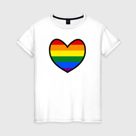 Женская футболка хлопок с принтом Радужное сердце  , 100% хлопок | прямой крой, круглый вырез горловины, длина до линии бедер, слегка спущенное плечо | много цветов | радуга | радужная | радужное сердце | разноцветная | разноцветный | сердечко | сердце | цвета радуги | цветная | цветной