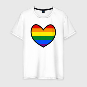 Мужская футболка хлопок с принтом Радужное сердце  , 100% хлопок | прямой крой, круглый вырез горловины, длина до линии бедер, слегка спущенное плечо. | много цветов | радуга | радужная | радужное сердце | разноцветная | разноцветный | сердечко | сердце | цвета радуги | цветная | цветной