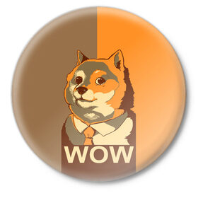Значок с принтом Doge Wow ,  металл | круглая форма, металлическая застежка в виде булавки | animal | art | dog | doge | dogecoin | many x | mem | meme | new | poster | such x | wave | wow | арт | в | галстук | галстуке | двухцветная | животное | зверь | имени | кабосу | мем | мемас | мэм | по | постер | сиба ину | собака | хищник