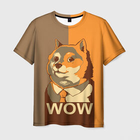 Мужская футболка 3D с принтом Doge Wow , 100% полиэфир | прямой крой, круглый вырез горловины, длина до линии бедер | animal | art | dog | doge | dogecoin | many x | mem | meme | new | poster | such x | wave | wow | арт | в | галстук | галстуке | двухцветная | животное | зверь | имени | кабосу | мем | мемас | мэм | по | постер | сиба ину | собака | хищник