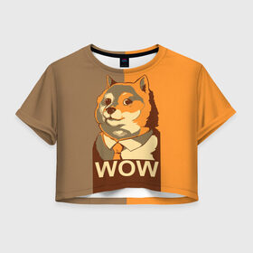 Женская футболка Crop-top 3D с принтом Doge Wow , 100% полиэстер | круглая горловина, длина футболки до линии талии, рукава с отворотами | animal | art | dog | doge | dogecoin | many x | mem | meme | new | poster | such x | wave | wow | арт | в | галстук | галстуке | двухцветная | животное | зверь | имени | кабосу | мем | мемас | мэм | по | постер | сиба ину | собака | хищник