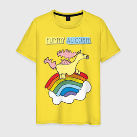 Мужская футболка хлопок с принтом Забавный аликорн , 100% хлопок | прямой крой, круглый вырез горловины, длина до линии бедер, слегка спущенное плечо. | alicorn | funnyalicorn | аликорн | единорог | лошадка | облака | радуга | рисунок