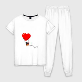 Женская пижама хлопок с принтом Влюблённая пара , 100% хлопок | брюки и футболка прямого кроя, без карманов, на брюках мягкая резинка на поясе и по низу штанин | воздушный | лестница | любовь | пара | сердце | хлопок | шар