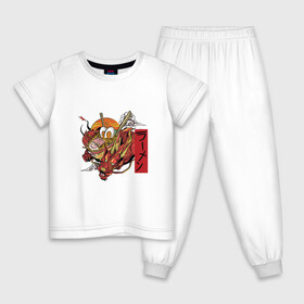 Детская пижама хлопок с принтом Красный Дракон Рамен , 100% хлопок |  брюки и футболка прямого кроя, без карманов, на брюках мягкая резинка на поясе и по низу штанин
 | anime | art | bowl | japan | kanji | manga | ramen | red dragon | soup | аниме про еду | аниме про рамен | анимешник | арт | боул | иероглифы | йероглифы | кандзи | кафе из другого мира | китайский дракон | лапша | манга | миска